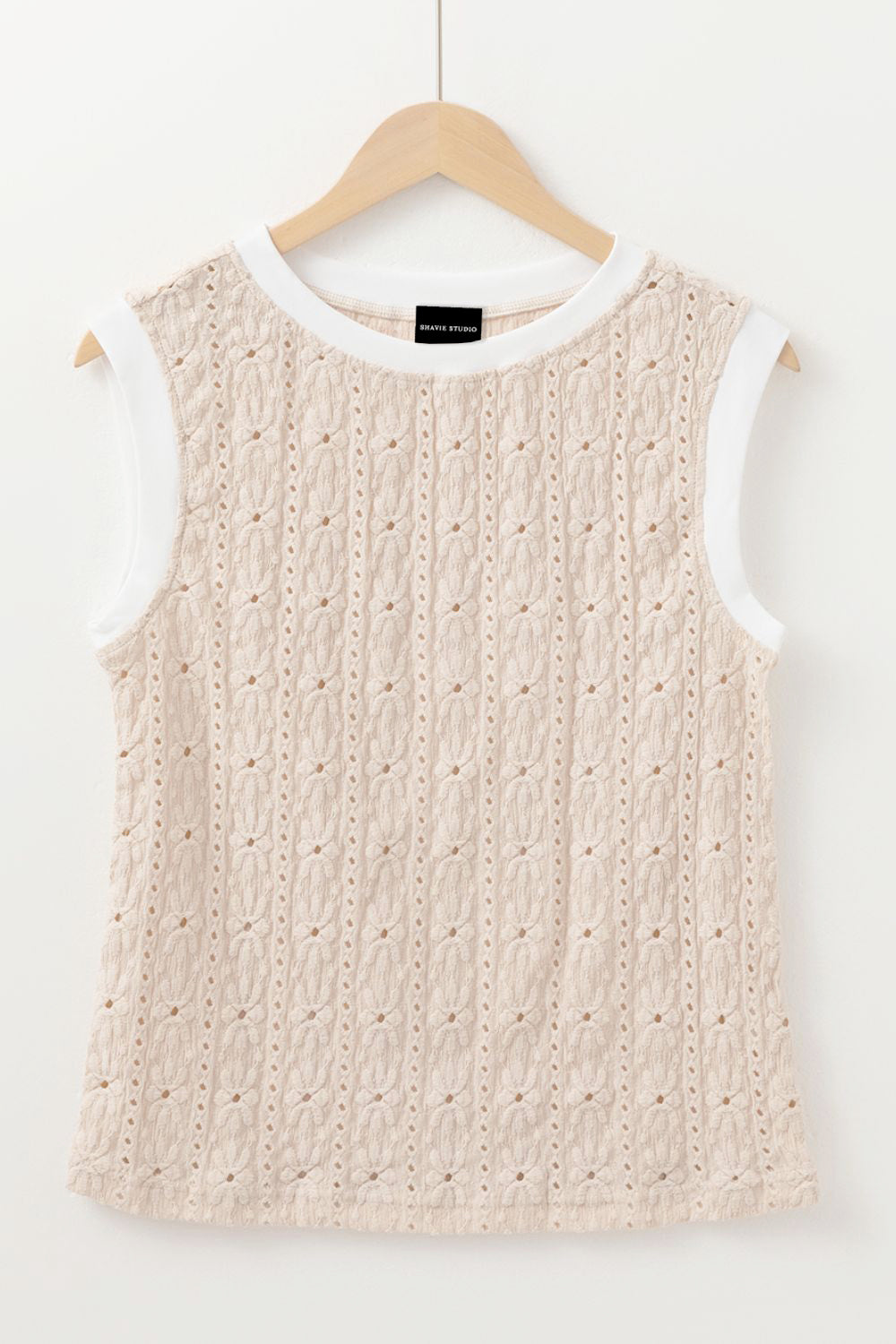 Floral Textured Crew Neck Sleeveless Top
