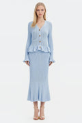 Ruffled V-Neck Top and Midi Skirt Sweater Set