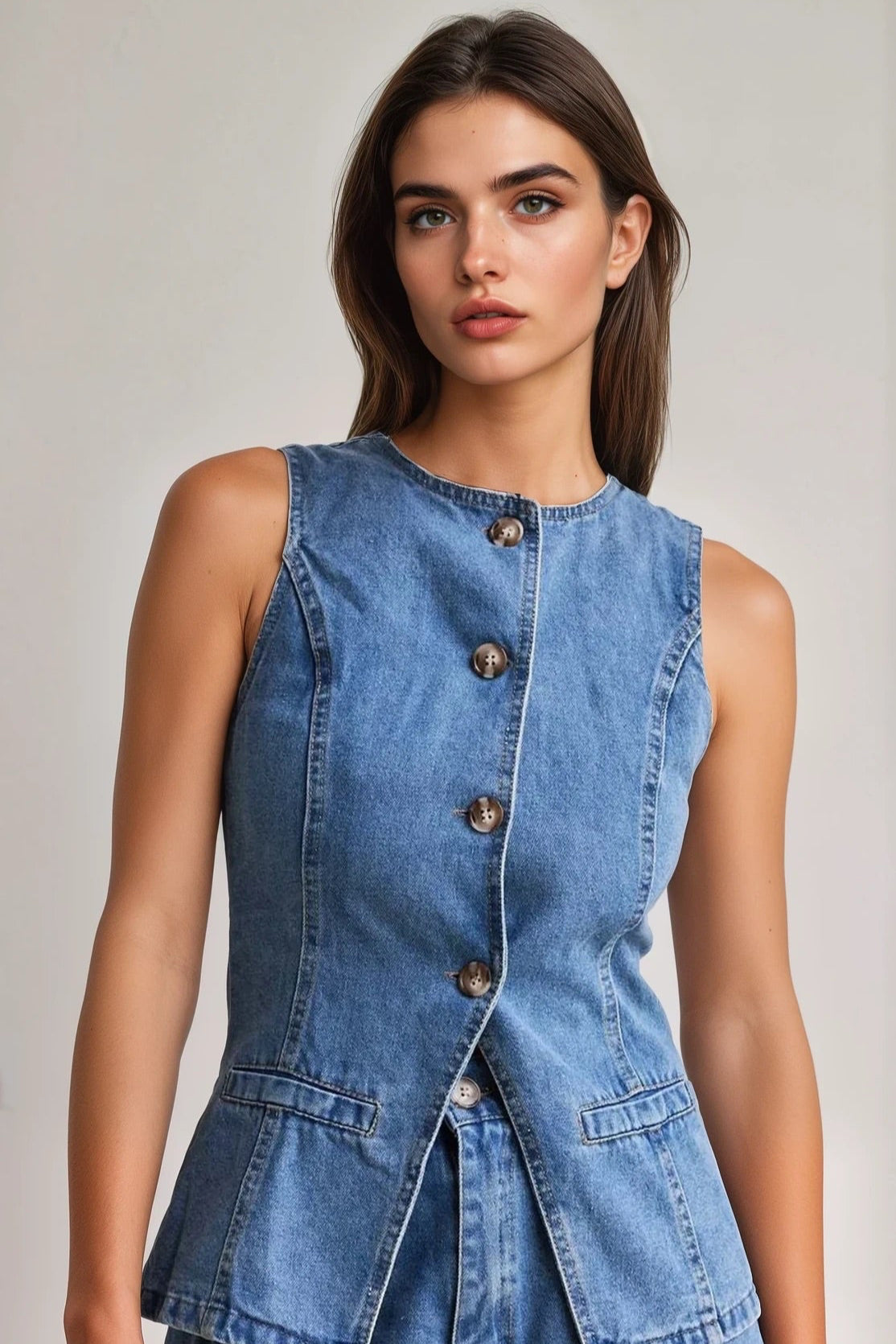 Button Down Denim Vest