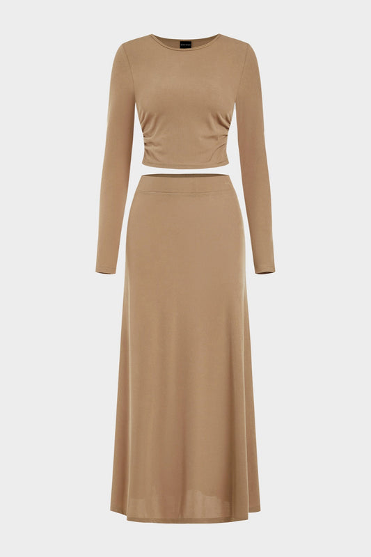 Round Neck Long Sleeve Top and Skirt Set