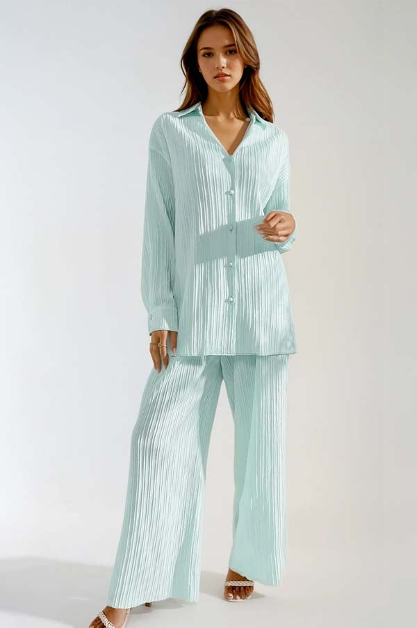 Johnny Collar Button Down Top and Pants Set