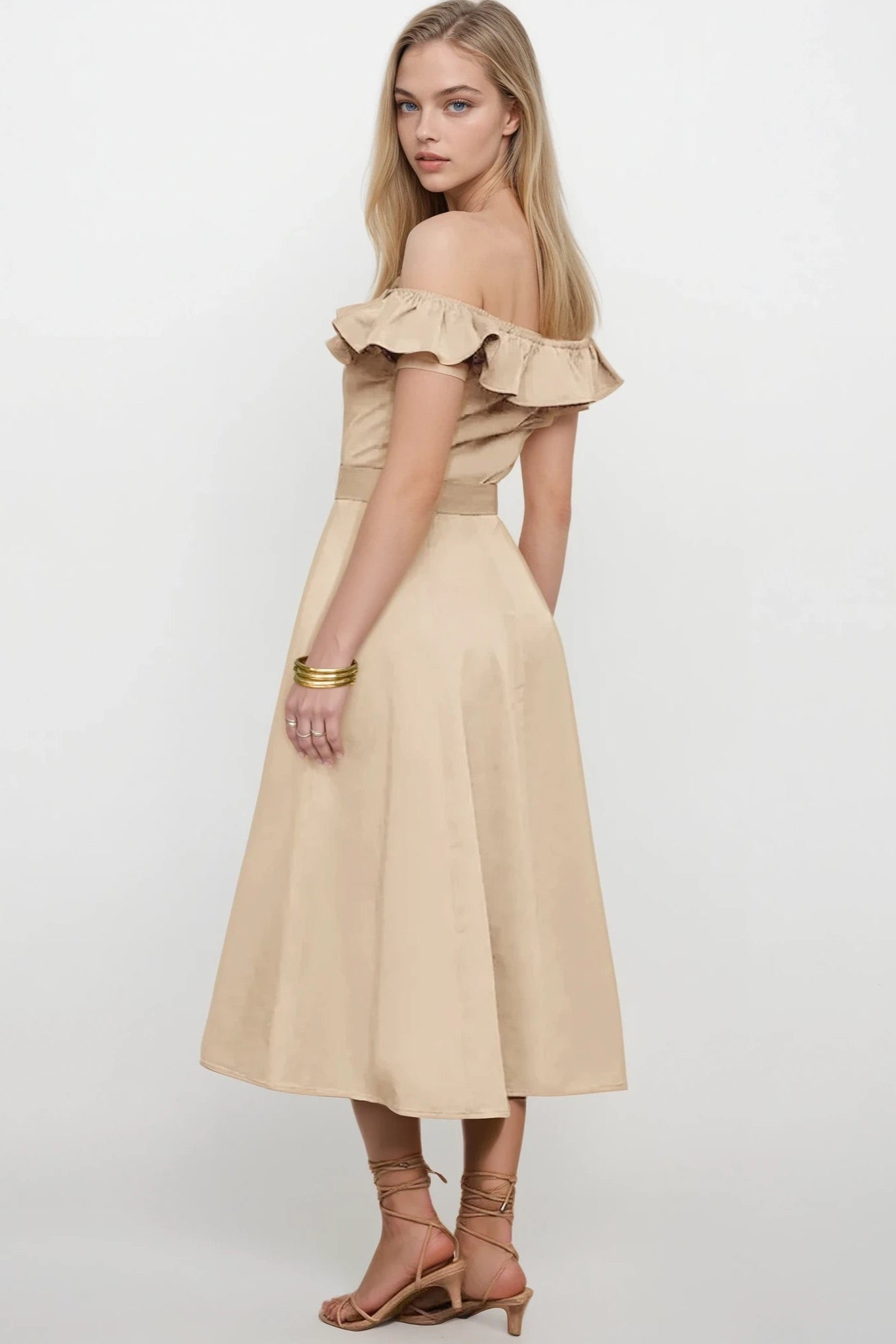 Ruffled Off-Shoulder Midi Dress