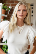 Ruffled Round Neck Cap Sleeve Blouse