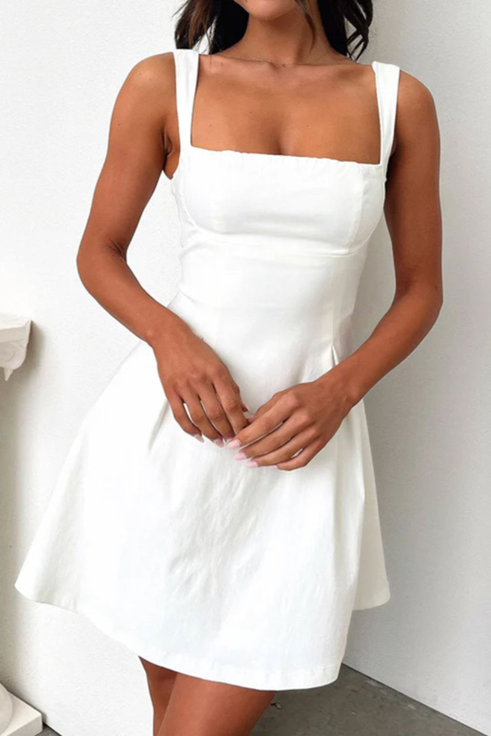 Bow Back Square Neck Mini Dress