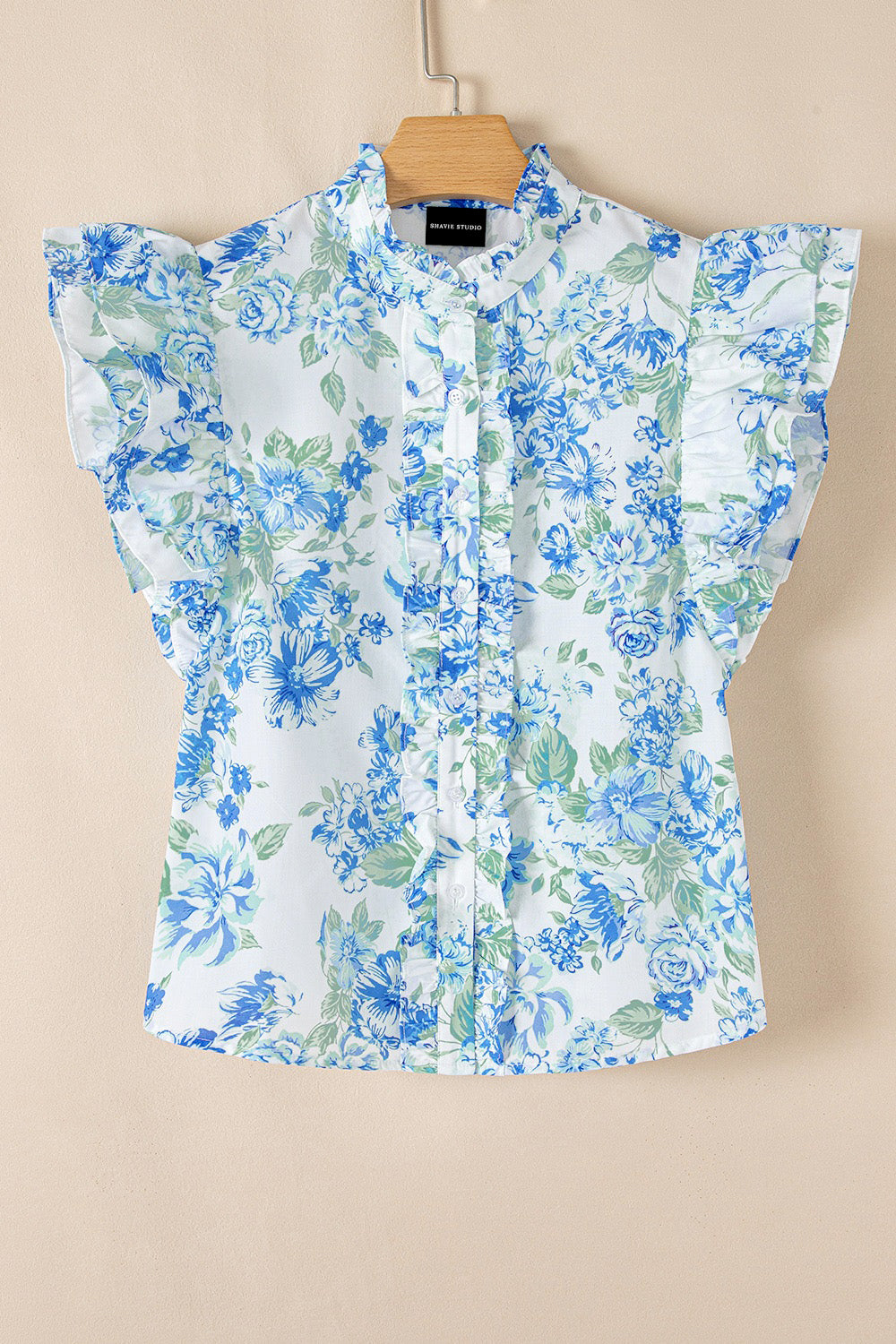 Floral Print Ruffle Sleeve Frilly Button Up Shirt