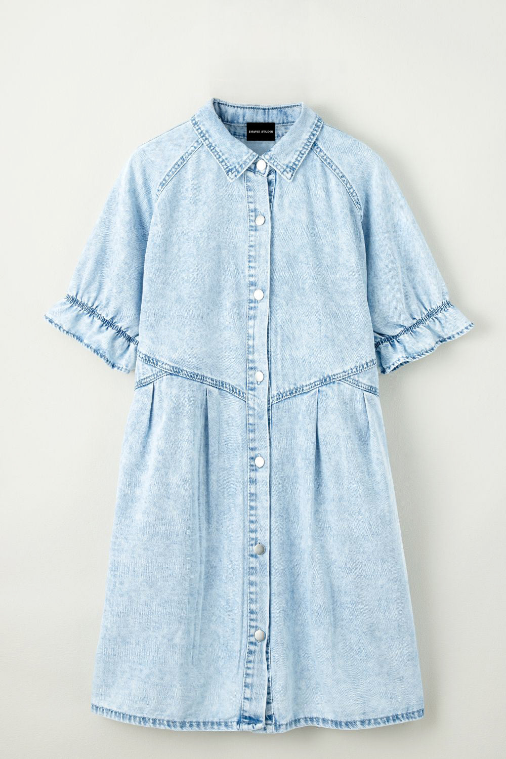 Mineral Wash Ruffle Sleeve Denim Dress