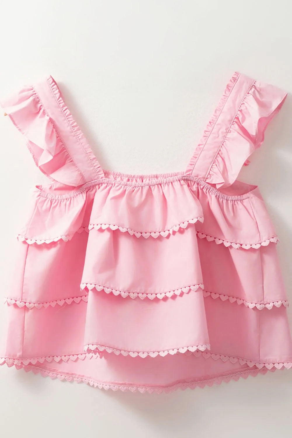 Tiered Heart Trim Square Neck Top