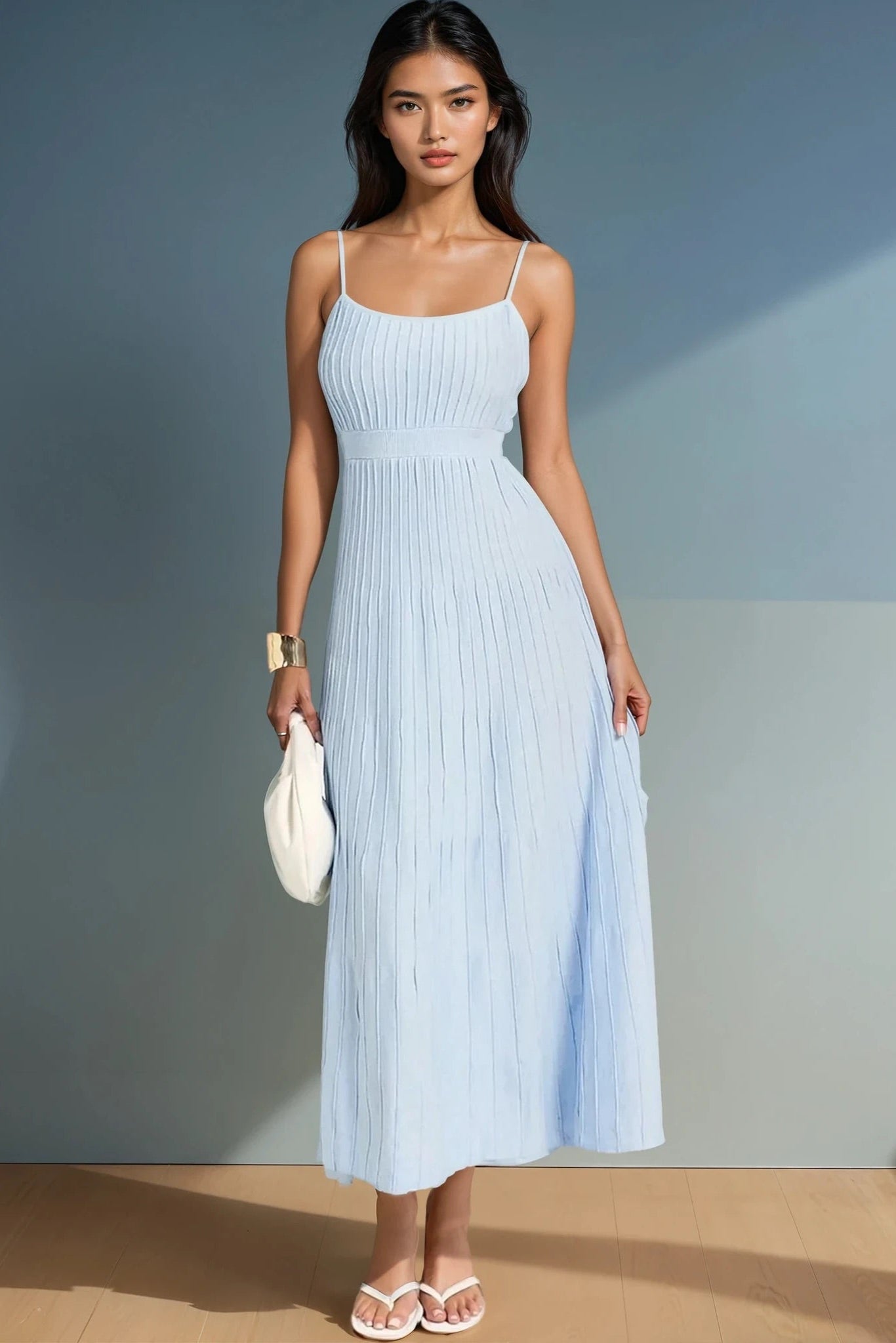 Textured Scoop Neck Midi Cami Dress