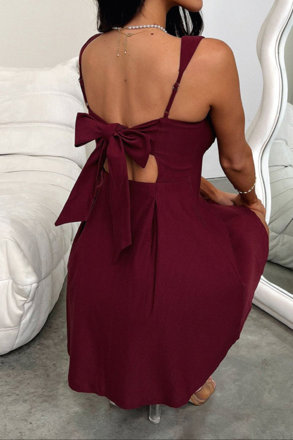 Bow Back Square Neck Mini Dress