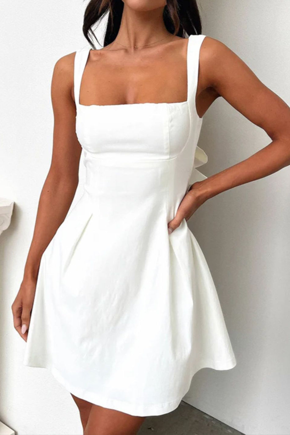 Bow Back Square Neck Mini Dress