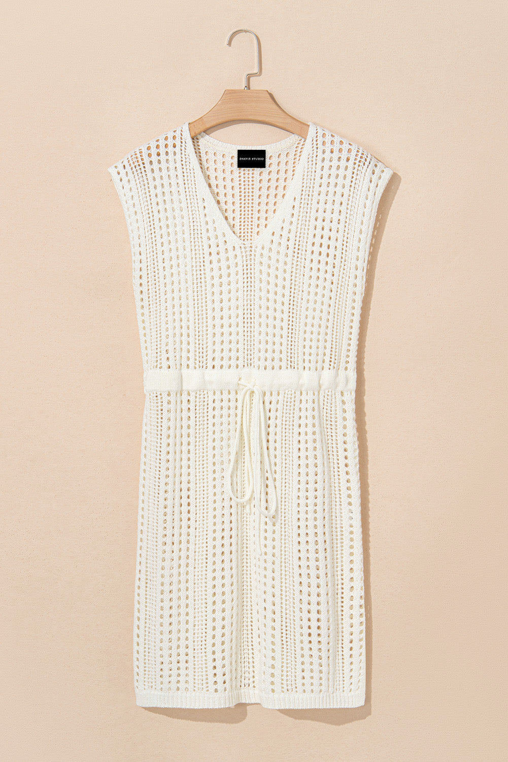 Side Slit Drawstring V-Neck Knit Cover Up Dress