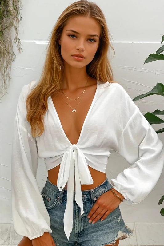 Tied V-Neck Cropped Cover-Up