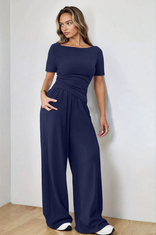 Round Neck Short Sleeve T-Shirt and Pants Set