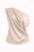 Beige one-shoulder top on a white background