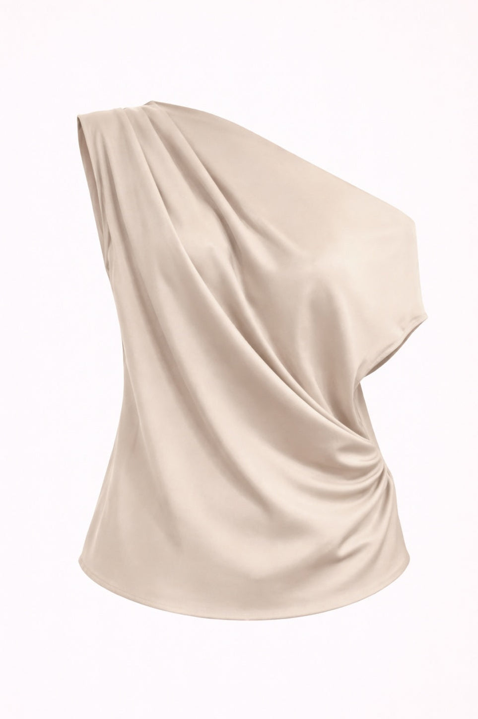 Beige one-shoulder top on a white background