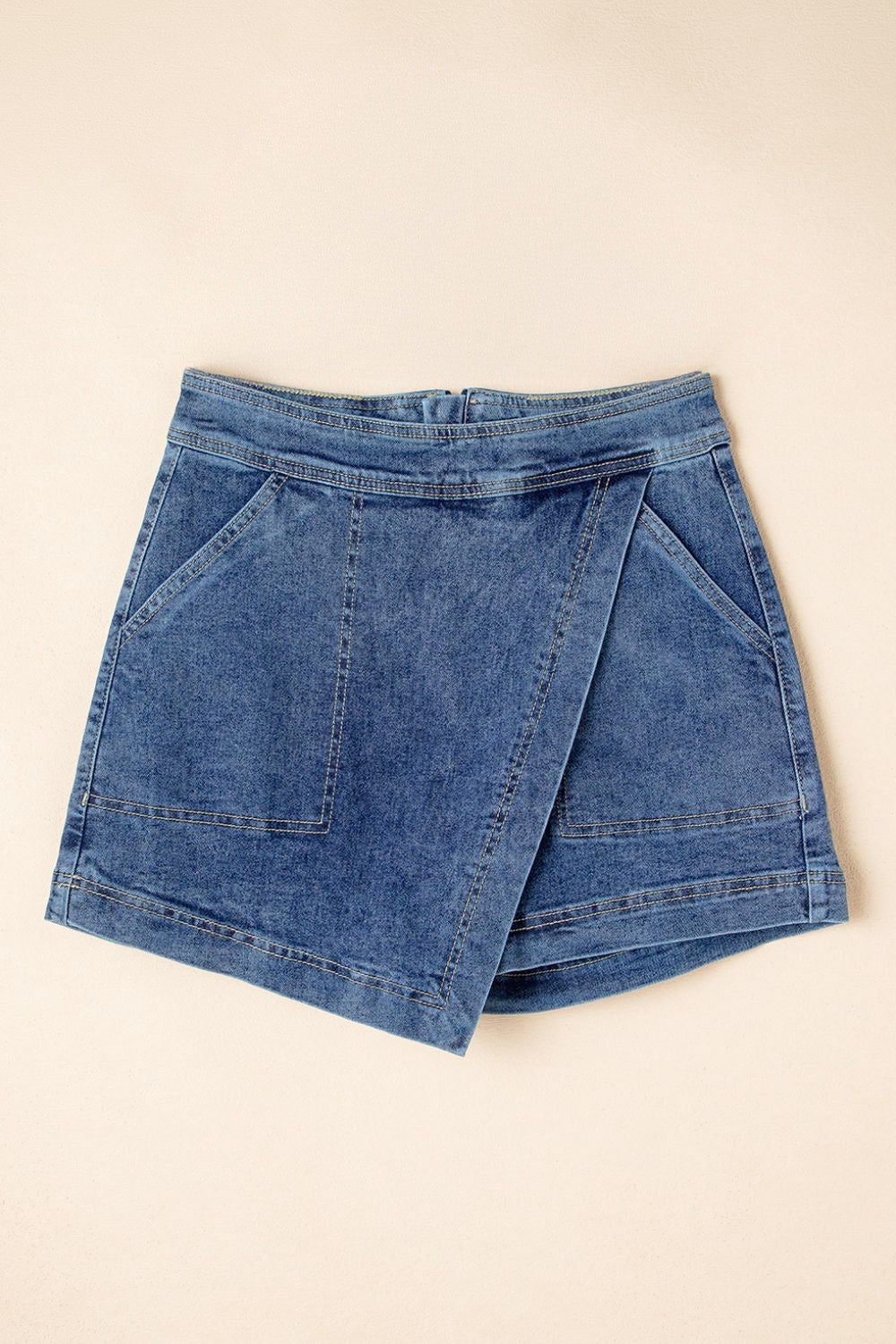 Asymmetrical Denim Skort with Pockets