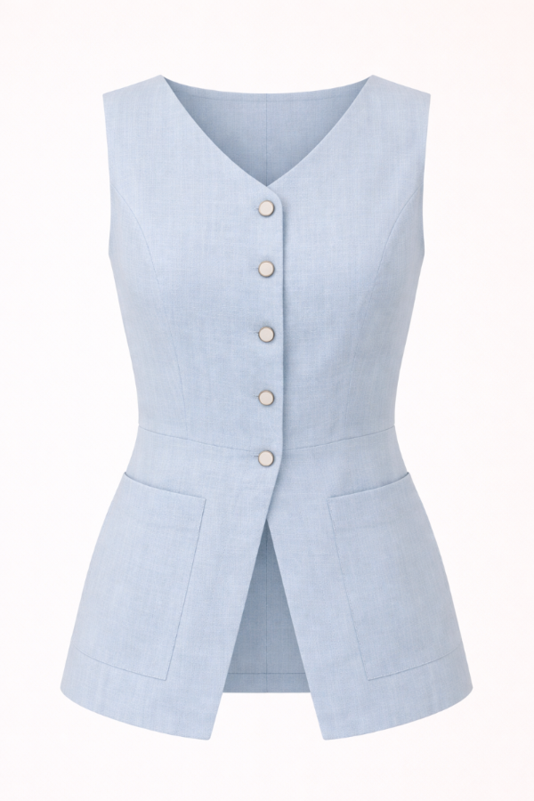 Light blue vest with buttons on a white background