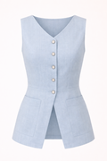 Light blue vest with buttons on a white background
