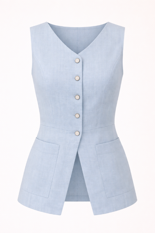 Light blue vest with buttons on a white background