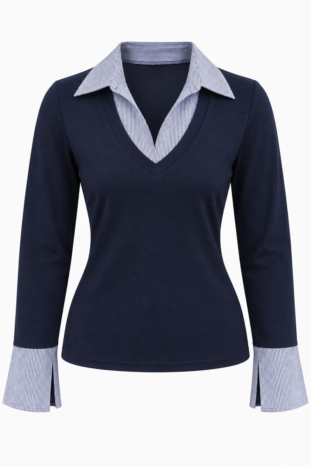 Contrast Collar Long Sleeve Top