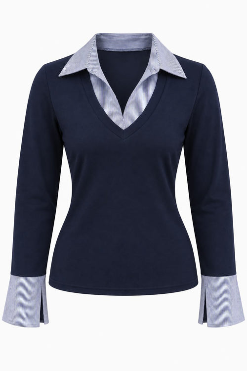 Contrast Collar Long Sleeve Top