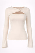 Cutout Knot Front Long Sleeve Top