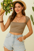 Cutout Cap Sleeve Crop Top
