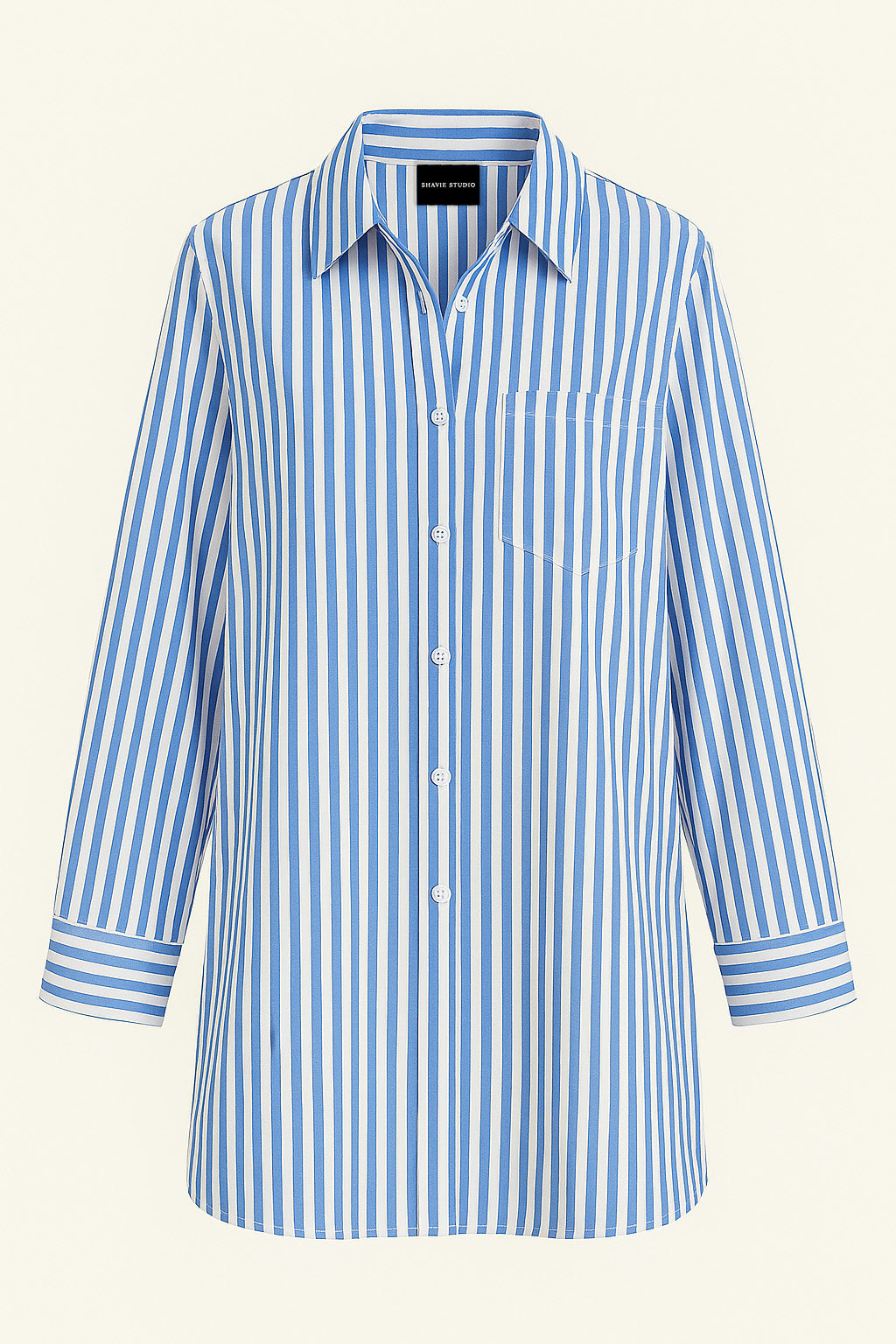 Devine Pocketed Striped Collared Neck Long Sleeve Shirt