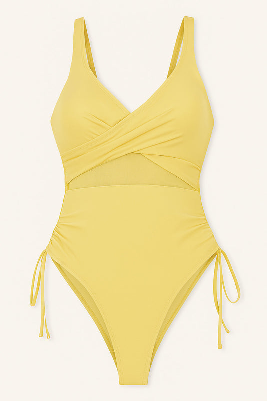 Drawstring Ruched V-Neck One-Piece Swimwear