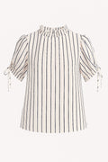 Drawstring Striped Half Sleeve Blouse