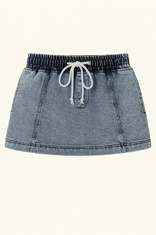 Drawstring High Waist Pocketed Denim Shorts