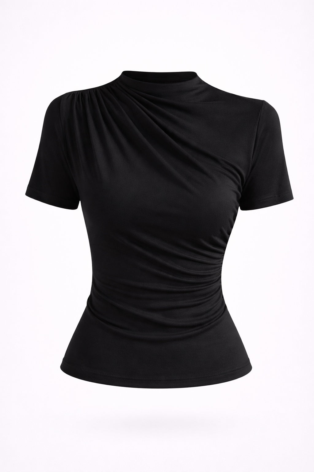 Black short-sleeve top on a white background