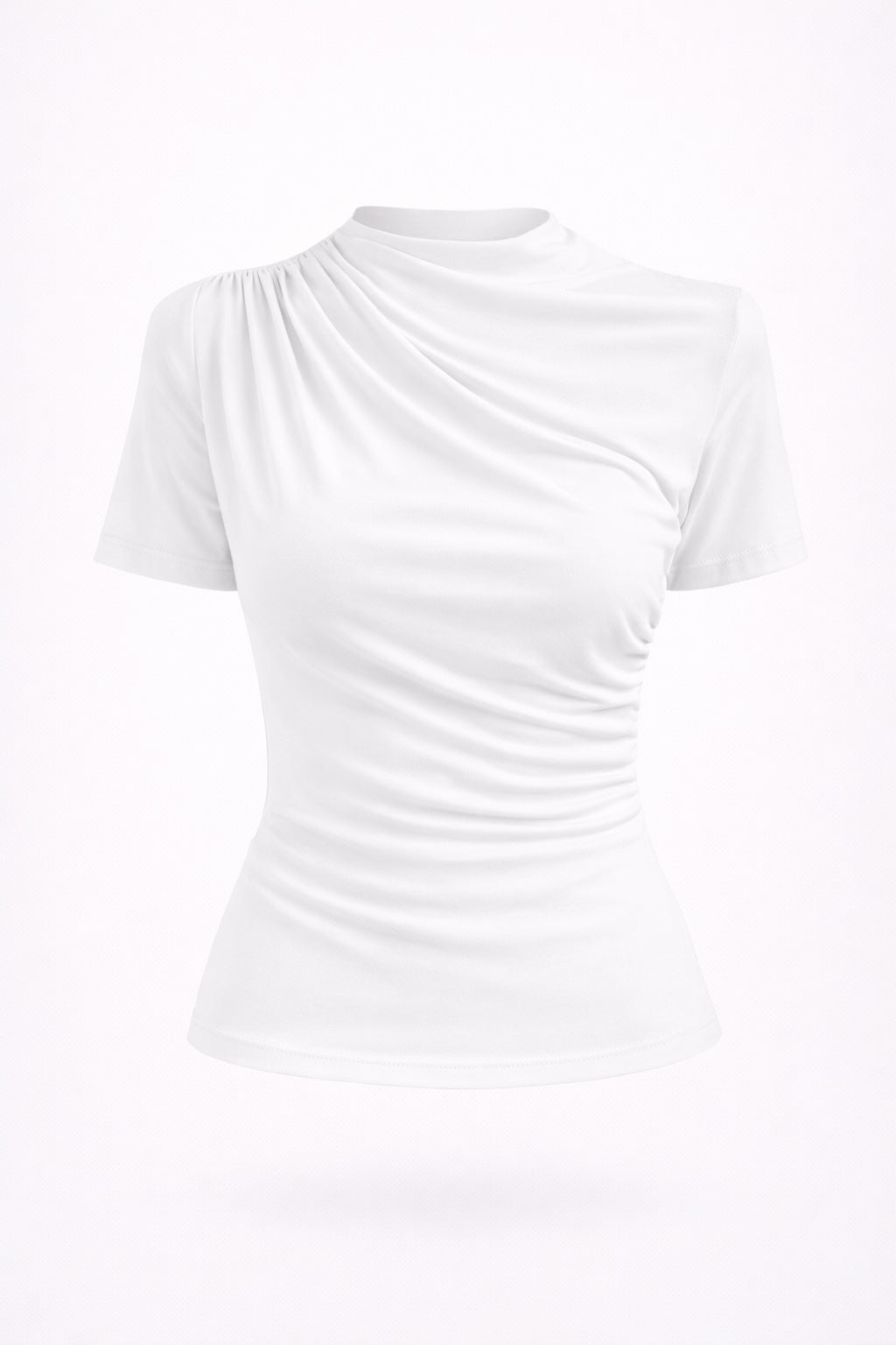 White ruched top on a light gray background