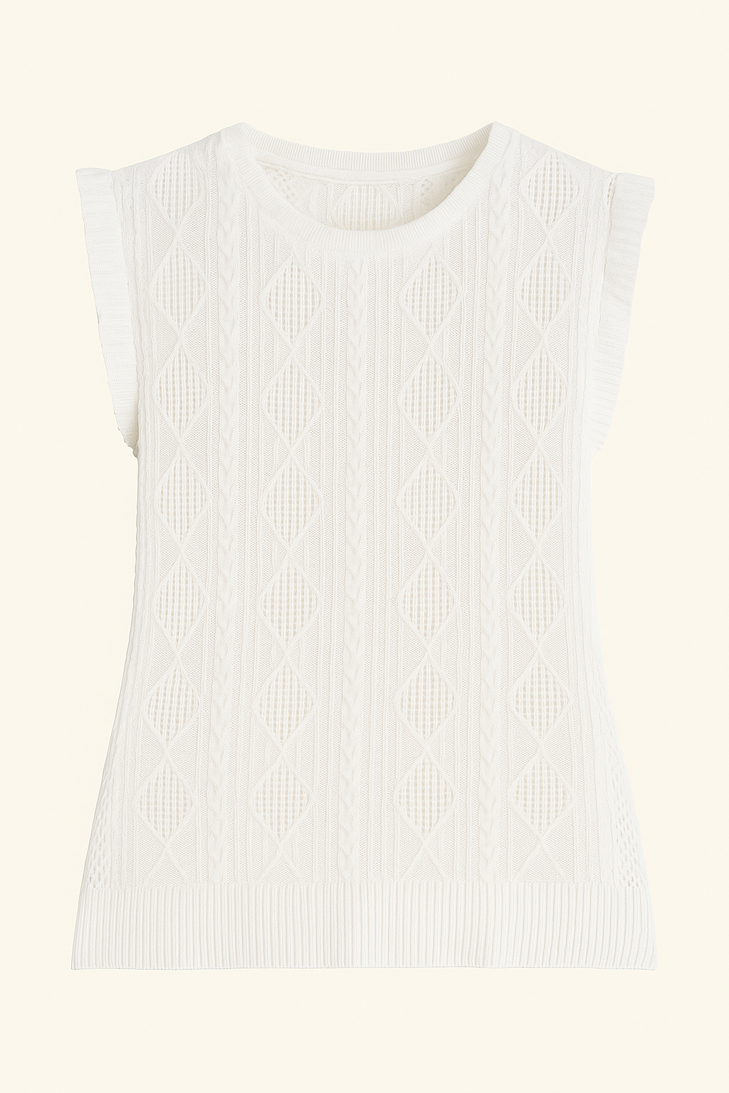 Eyelet Round Neck Cap Sleeve Top