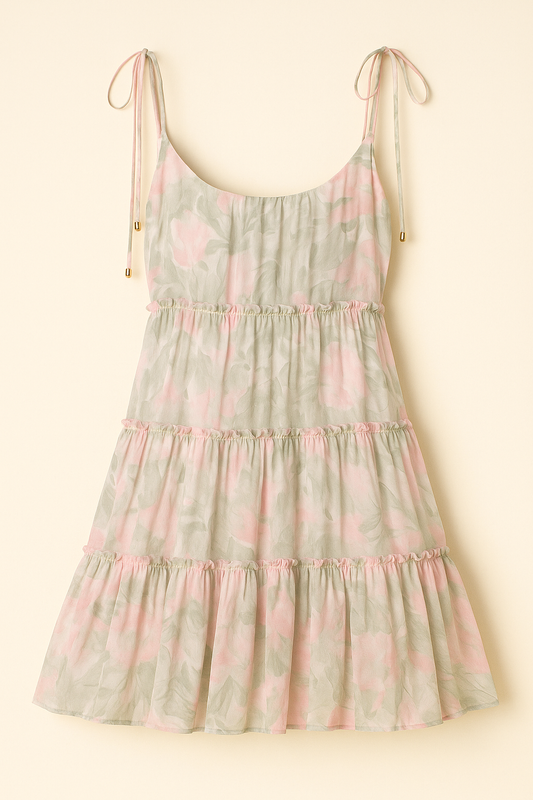 Frill Printed Square Neck Mini Cami Dress
