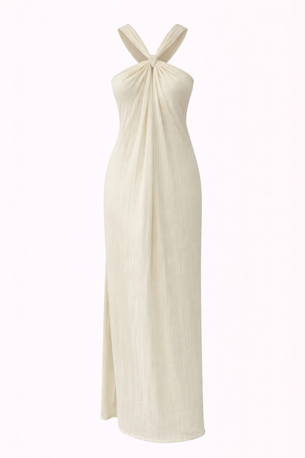 White halter neck dress on a white background