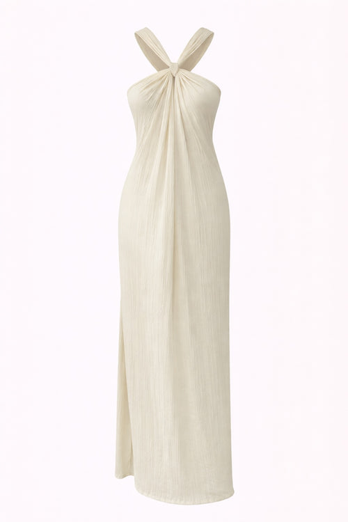 White halter neck dress on a white background