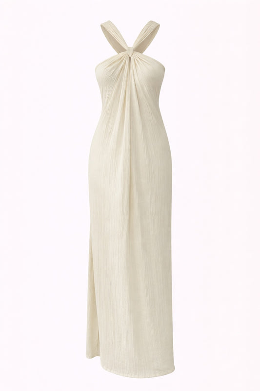 White halter neck dress on a white background