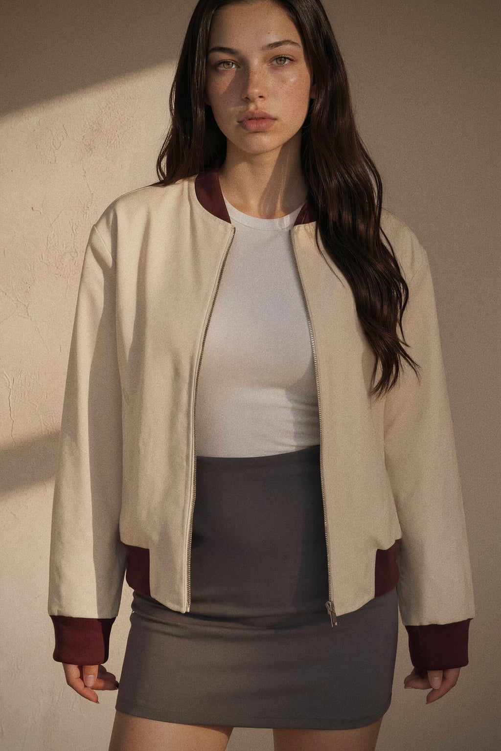 Contrast Trim Zip Up Jacket