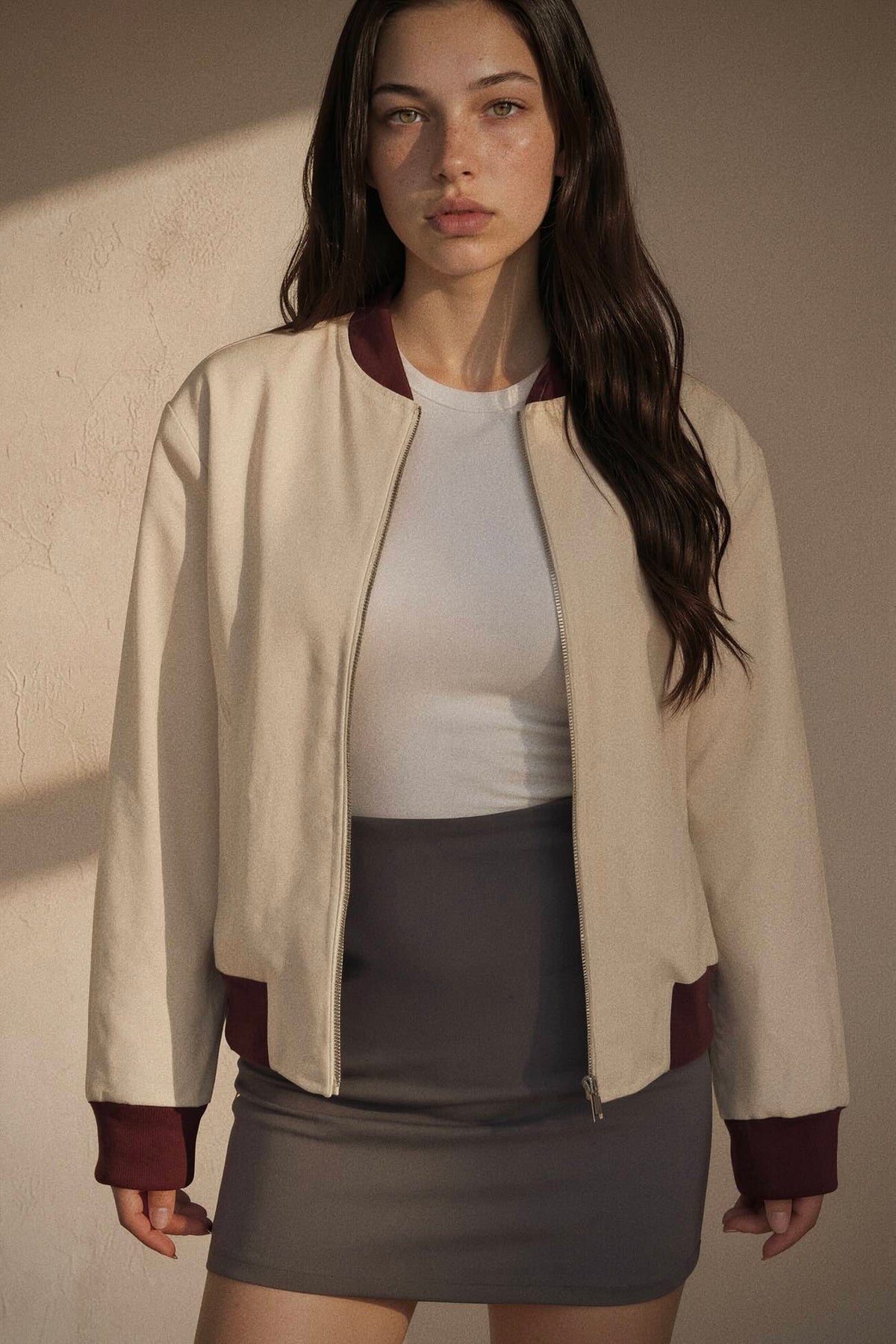 Contrast Trim Zip Up Jacket