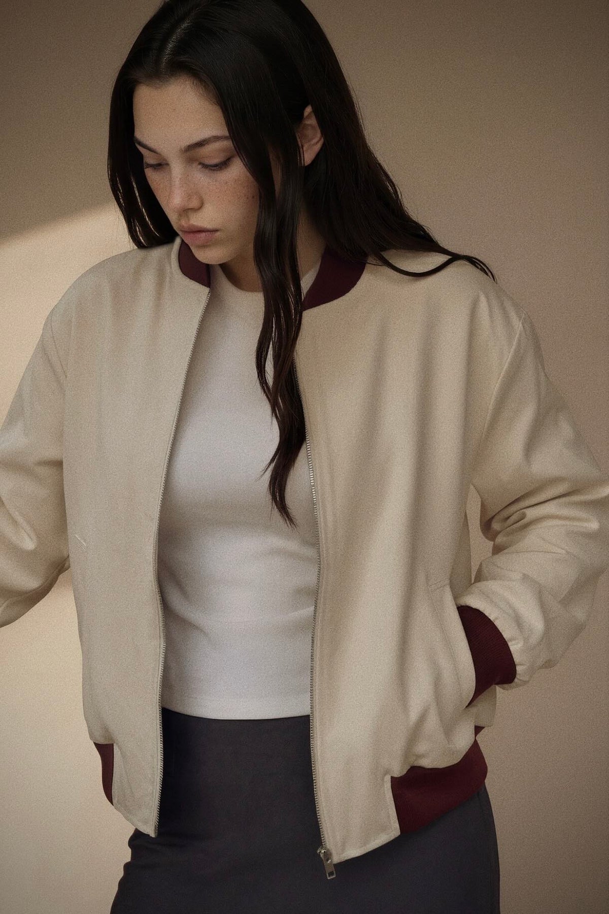 Contrast Trim Zip Up Jacket