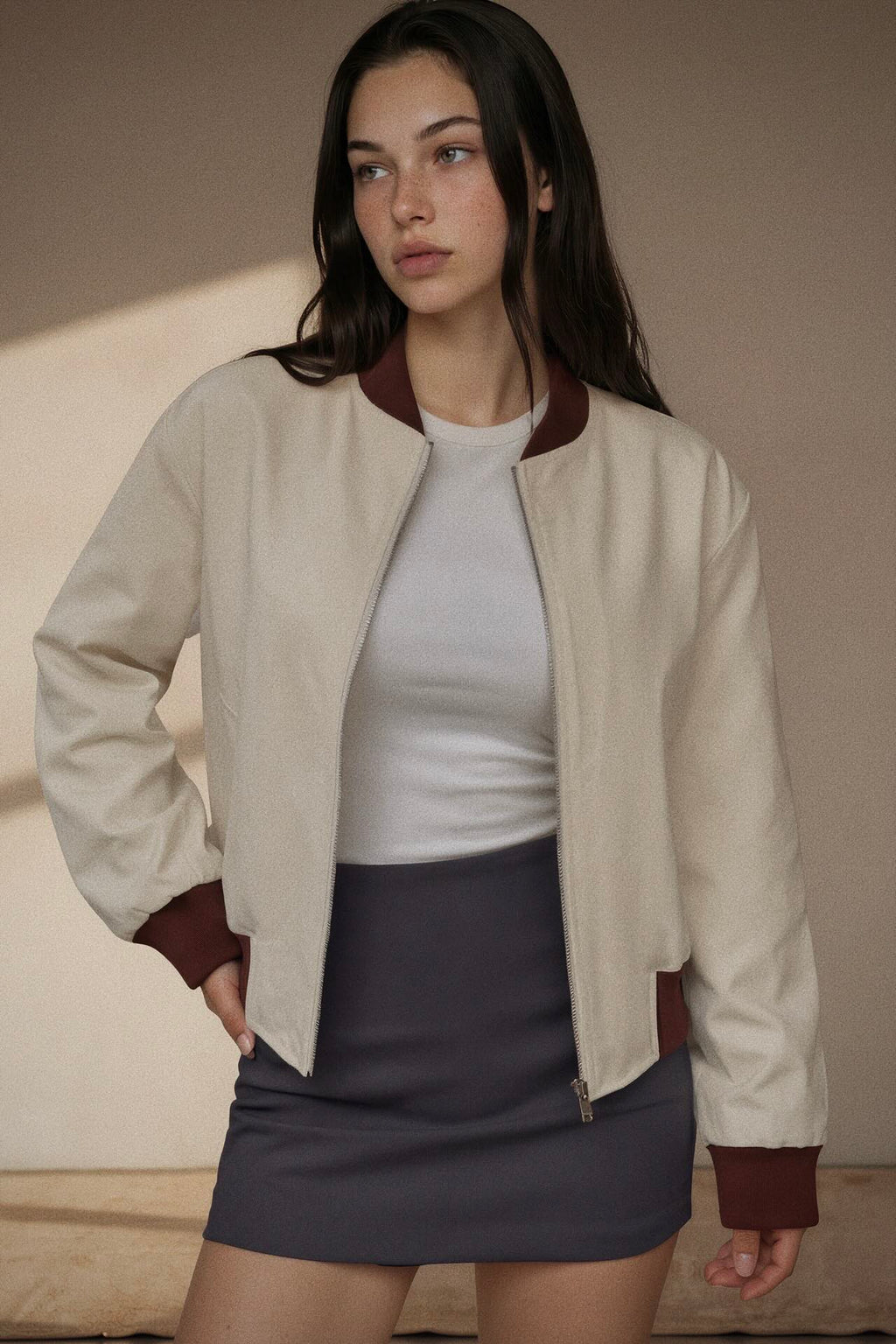 Contrast Trim Zip Up Jacket