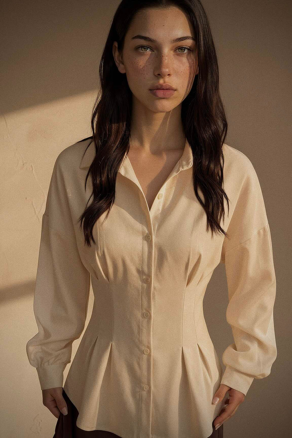 Ruched Button-Up Peplum Shirt