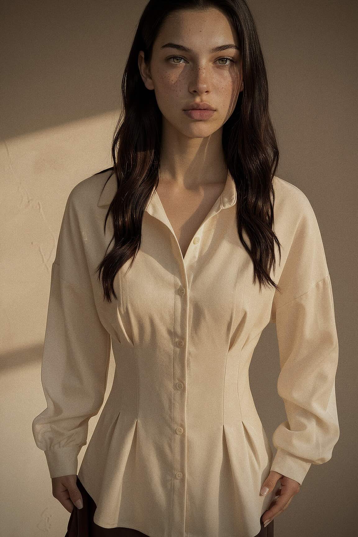 Ruched Button-Up Peplum Shirt