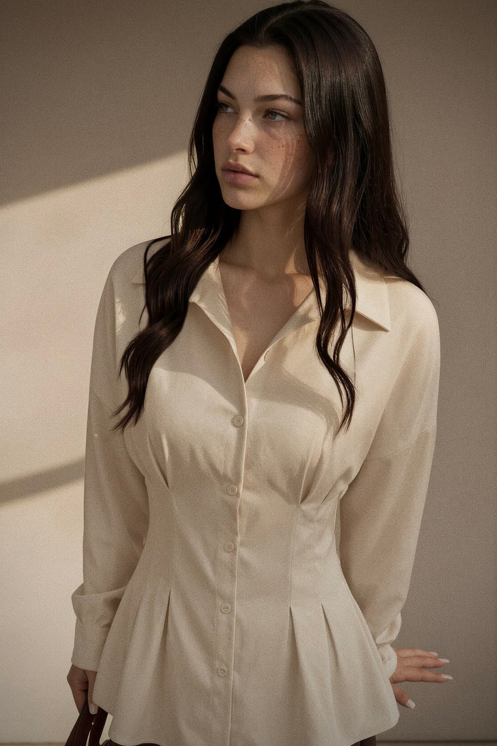 Ruched Button-Up Peplum Shirt