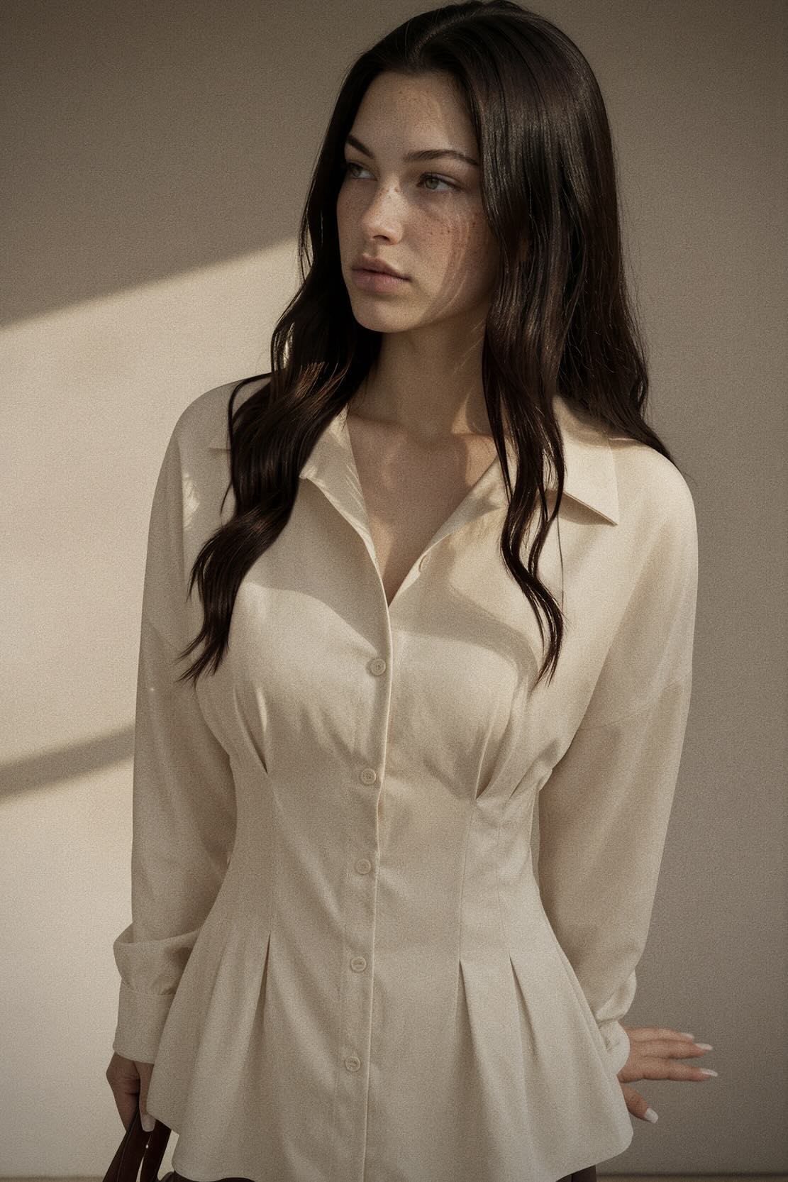 Ruched Button-Up Peplum Shirt