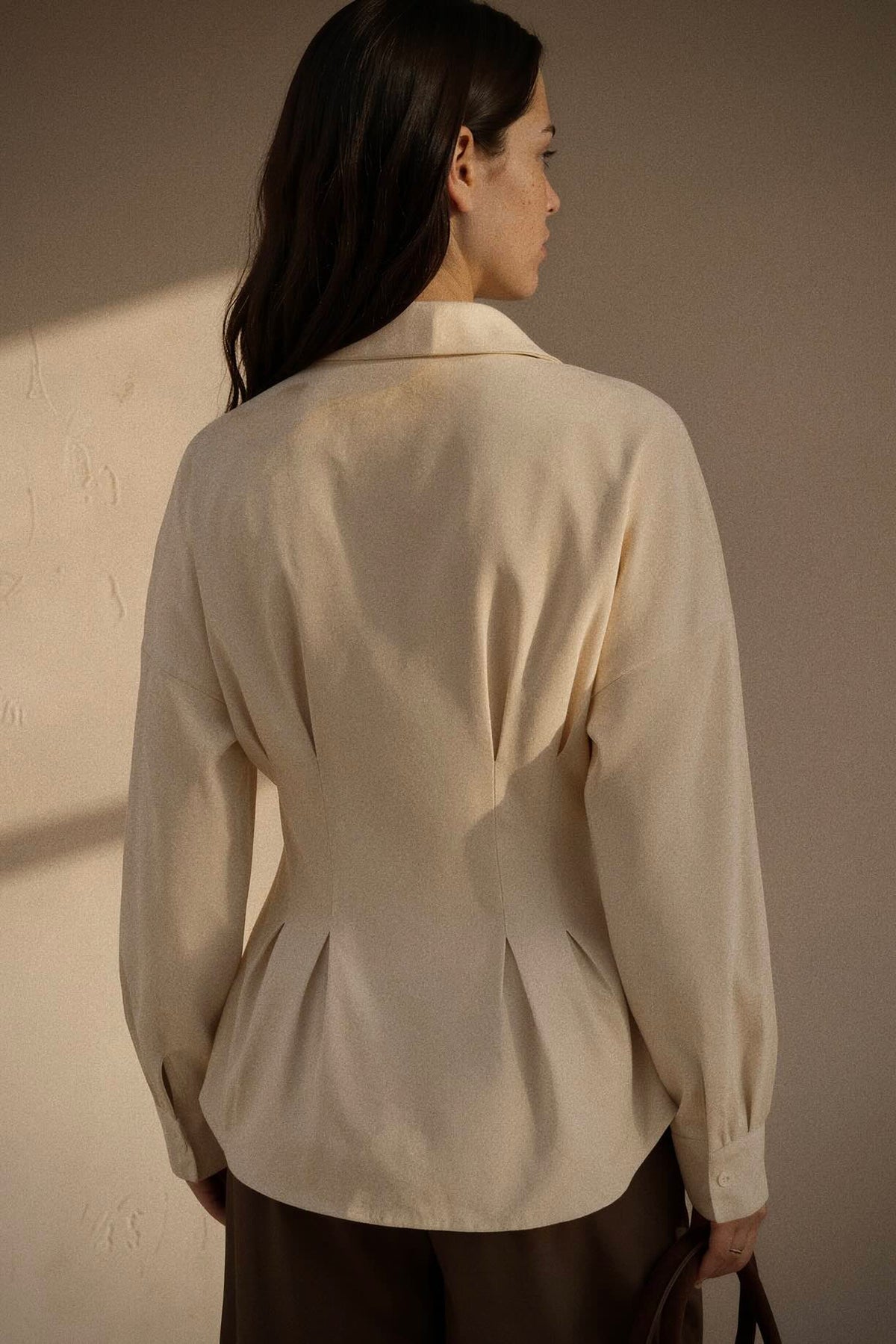 Ruched Button-Up Peplum Shirt