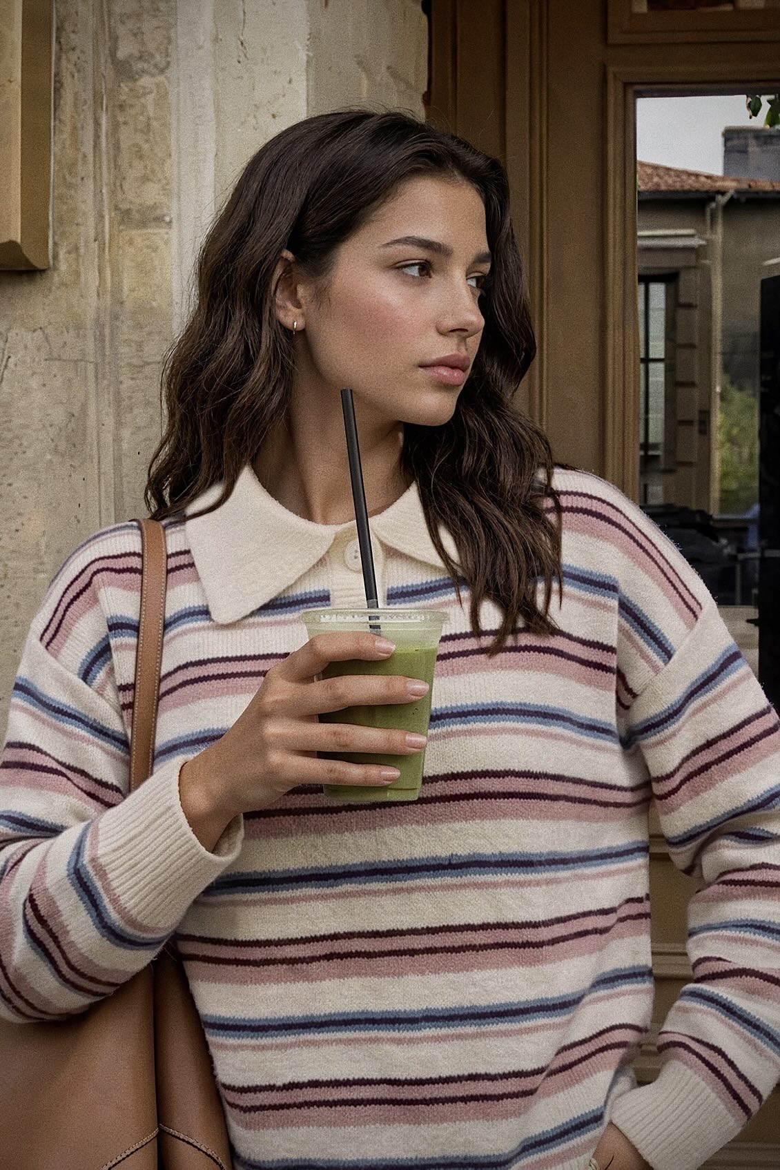 Striped Polo Collar Sweater