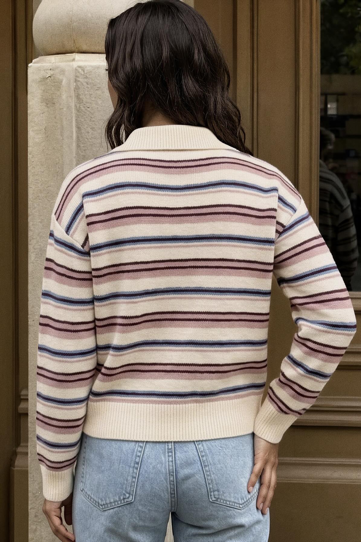 Striped Polo Collar Sweater