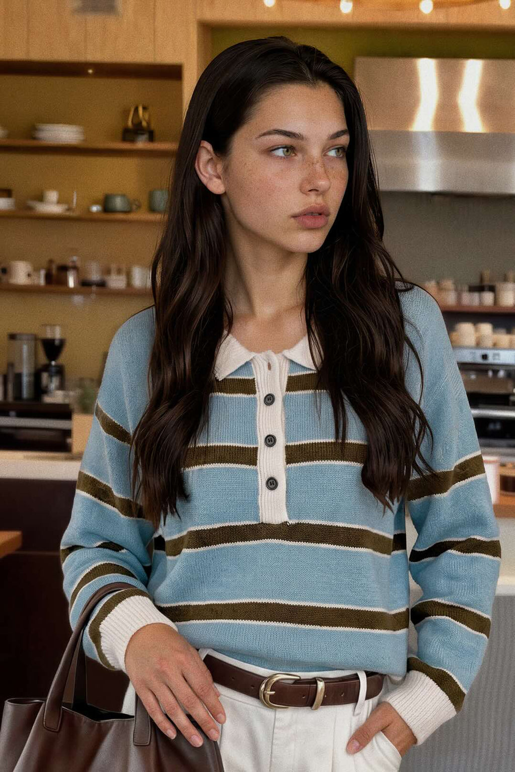 Striped Polo Collar Sweater